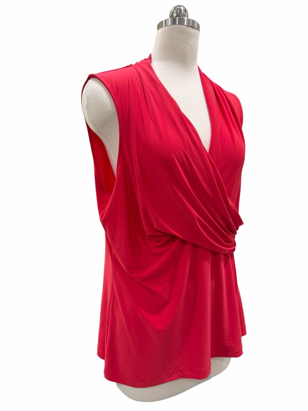 DKNY Sleeveless Surplice Faux Wrap Stretch V-Neck Draped Knit Top Red XL NEW - Picture 8 of 11